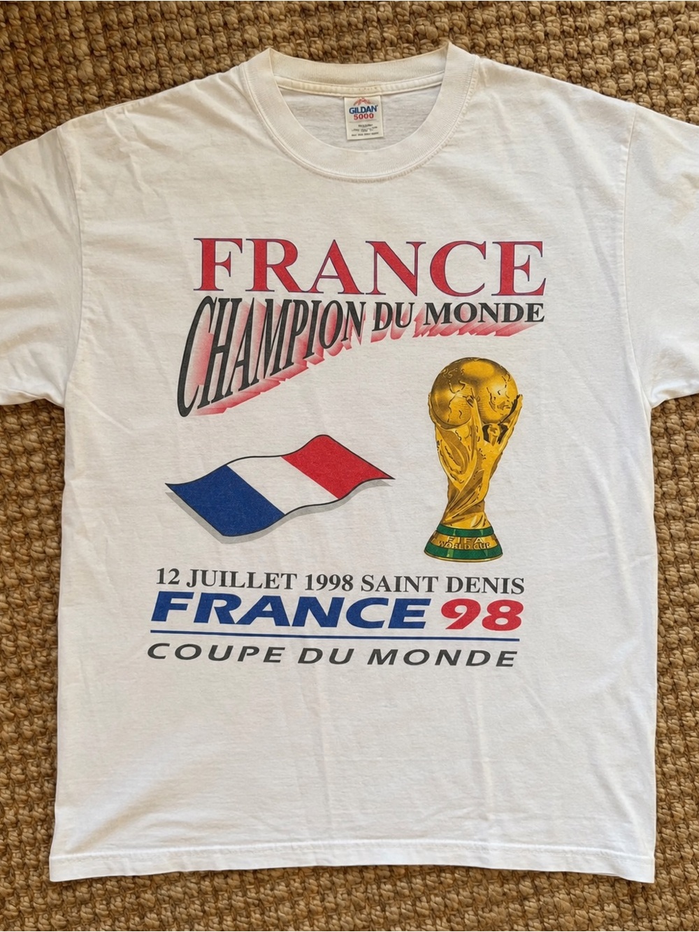 Gildan White France 98 World Cup Graphic Tee with Gold Trophy